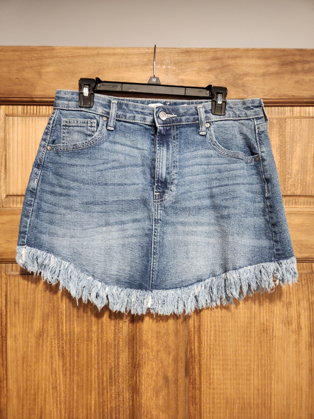 Frayed Hem Light Blue Denim Mini Skirt